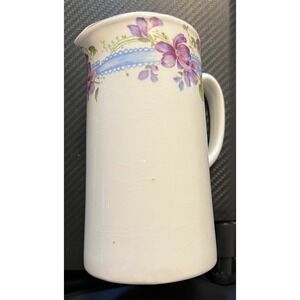 Winton Ware Grimwades England Pitcher Floral Purple Flowers Blue Band Cream